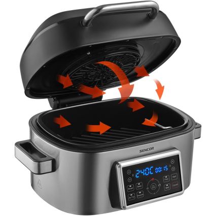 Sencor - Multifunktsionaalne kuumaõhufritüür ja grill 1660 W/230 V 6 l matistatud kroom/must