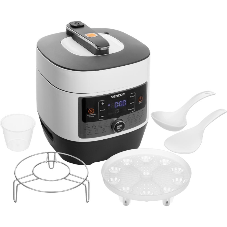 Sencor - Multifunktsionaalne elektriline survepott 5,5 l 1000W/230V valge/must