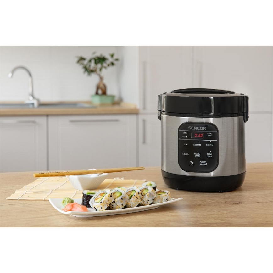 Sencor - Multifunktsionaalne riisikeetja 350W/230V 0,6 l roostevaba/must