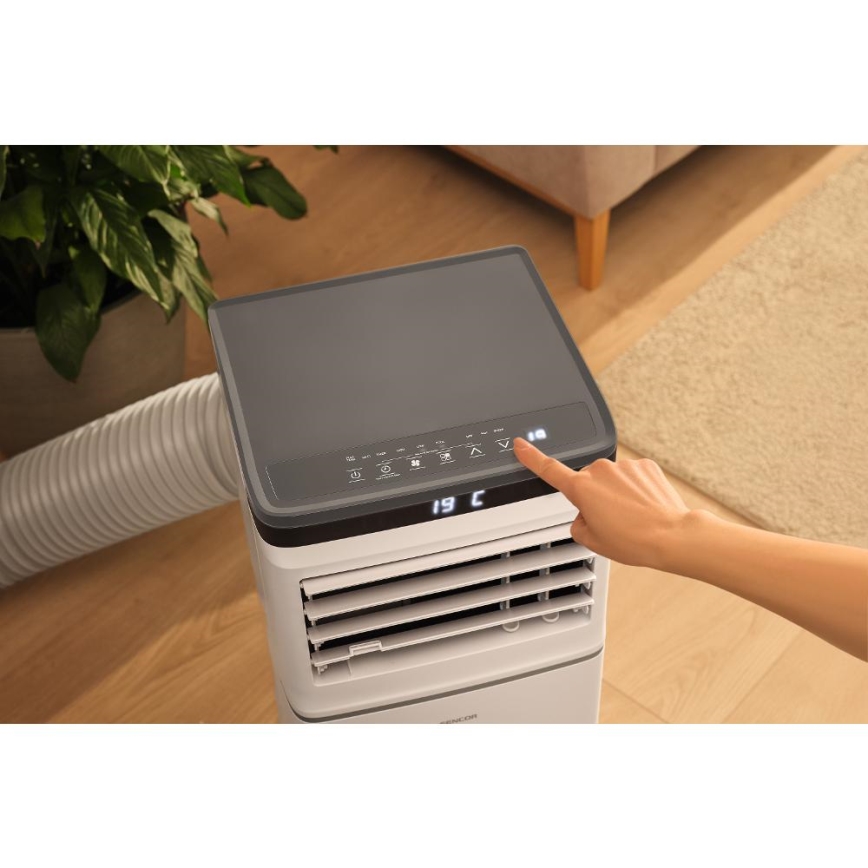 Sencor - Nutikas mobiilne kliimaseade 3-ühes koos kogu tarvikukomplektiga 815W/230V 8000 BTU Wi-Fi valge + kaugjuhtimispult