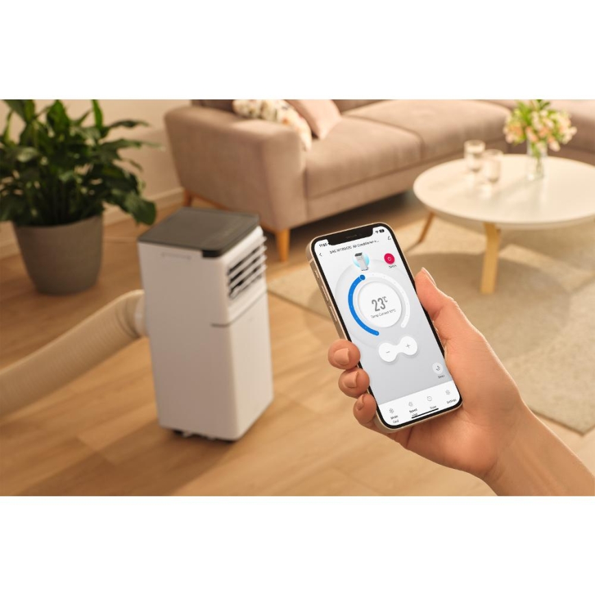 Sencor - Nutikas mobiilne kliimaseade 3-ühes koos kogu tarvikukomplektiga 815W/230V 8000 BTU Wi-Fi valge + kaugjuhtimispult