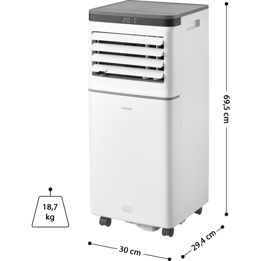 Sencor - Nutikas mobiilne kliimaseade 3-ühes koos kogu tarvikukomplektiga 815W/230V 8000 BTU Wi-Fi valge + kaugjuhtimispult