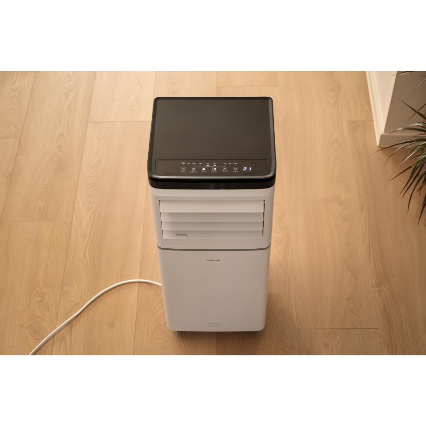 Sencor - Nutikas mobiilne kliimaseade 3-ühes koos täieliku tarvikukomplektiga 760W/230V 7000 BTU Wi-Fi valge + kaugjuhtimispult