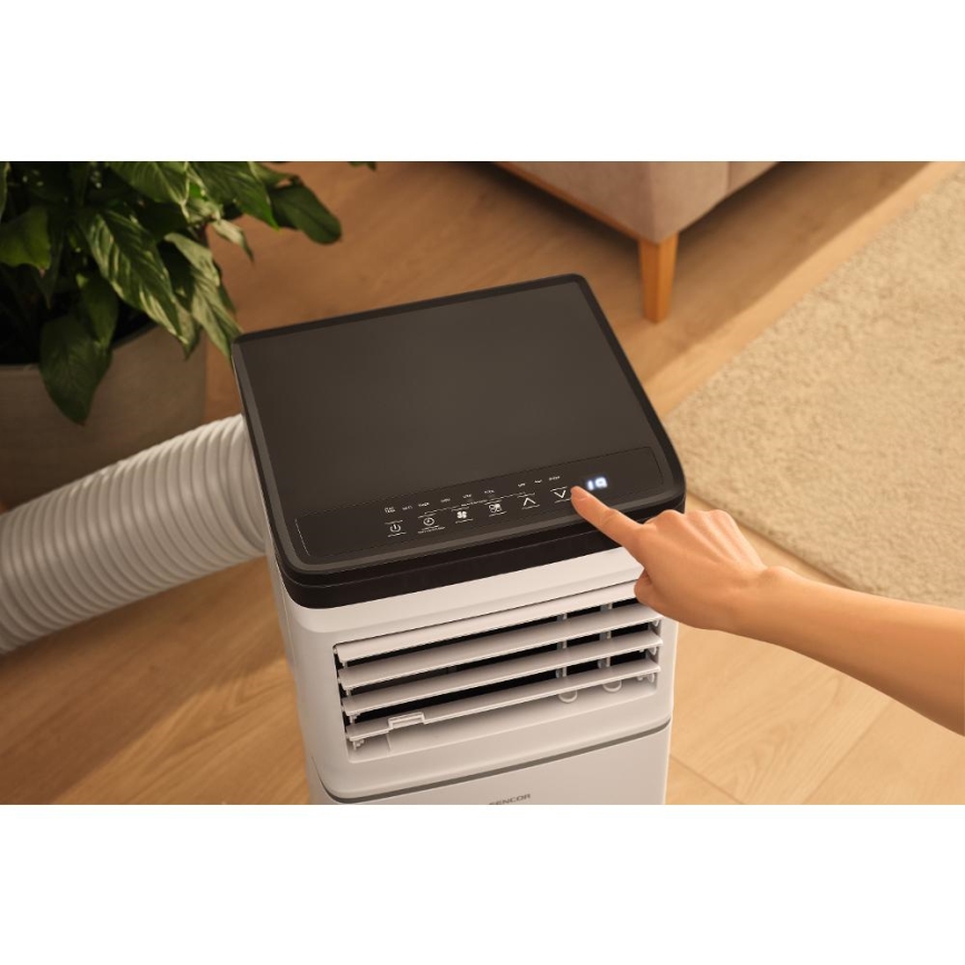 Sencor - Nutikas mobiilne kliimaseade 3-ühes koos täieliku tarvikukomplektiga 760W/230V 7000 BTU Wi-Fi valge + kaugjuhtimispult