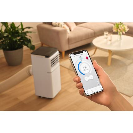 Sencor - Nutikas mobiilne kliimaseade 3-ühes koos täieliku tarvikukomplektiga 760W/230V 7000 BTU Wi-Fi valge + kaugjuhtimispult