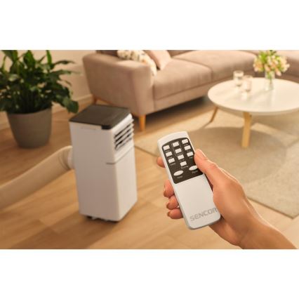 Sencor - Nutikas mobiilne kliimaseade 3-ühes koos täieliku tarvikukomplektiga 760W/230V 7000 BTU Wi-Fi valge + kaugjuhtimispult