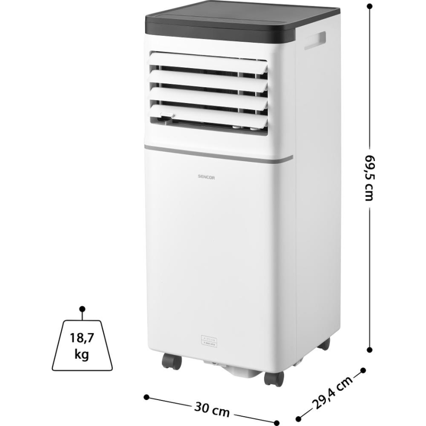 Sencor - Nutikas mobiilne kliimaseade 3-ühes koos täieliku tarvikukomplektiga 760W/230V 7000 BTU Wi-Fi valge + kaugjuhtimispult