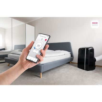 Sencor - Nutikas mobiilne konditsioneer 3-ühes, sh täielik tarvikutekomplekt 1450W/230V 12000 BTU Wi-Fi must + kaugjuhtimispult