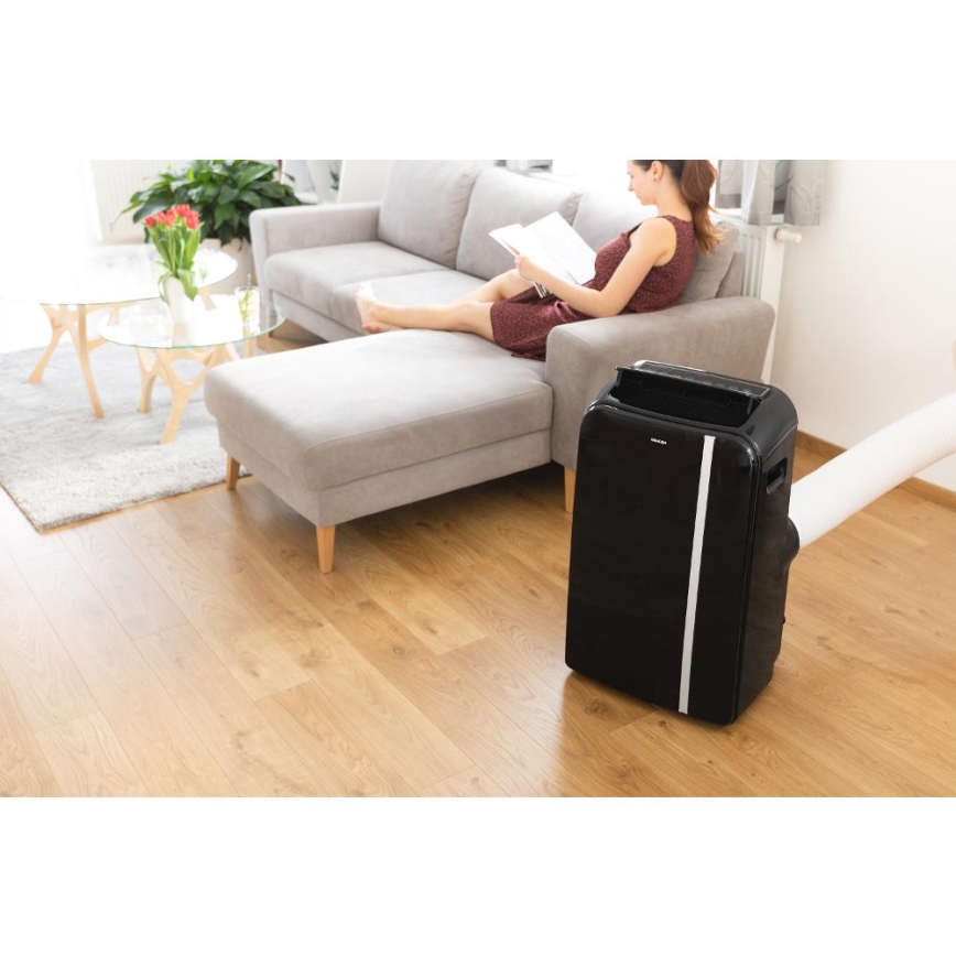 Sencor - Nutikas mobiilne konditsioneer 3-ühes, sh täielik tarvikutekomplekt 1450W/230V 12000 BTU Wi-Fi must + kaugjuhtimispult