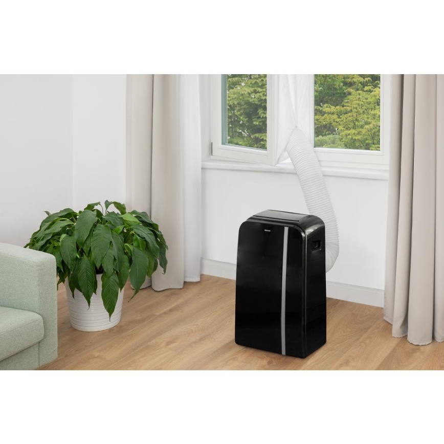 Sencor - Nutikas mobiilne konditsioneer 3-ühes, sh täielik tarvikutekomplekt 1450W/230V 12000 BTU Wi-Fi must + kaugjuhtimispult