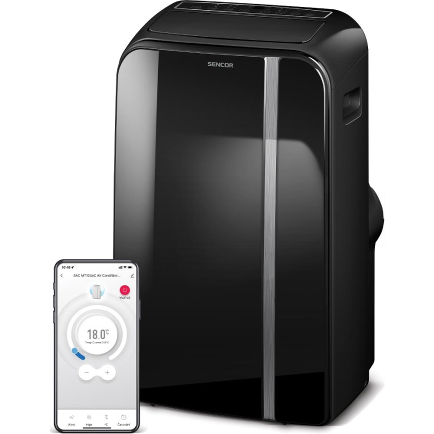 Sencor - Nutikas mobiilne konditsioneer 3-ühes, sh täielik tarvikutekomplekt 1450W/230V 12000 BTU Wi-Fi must + kaugjuhtimispult