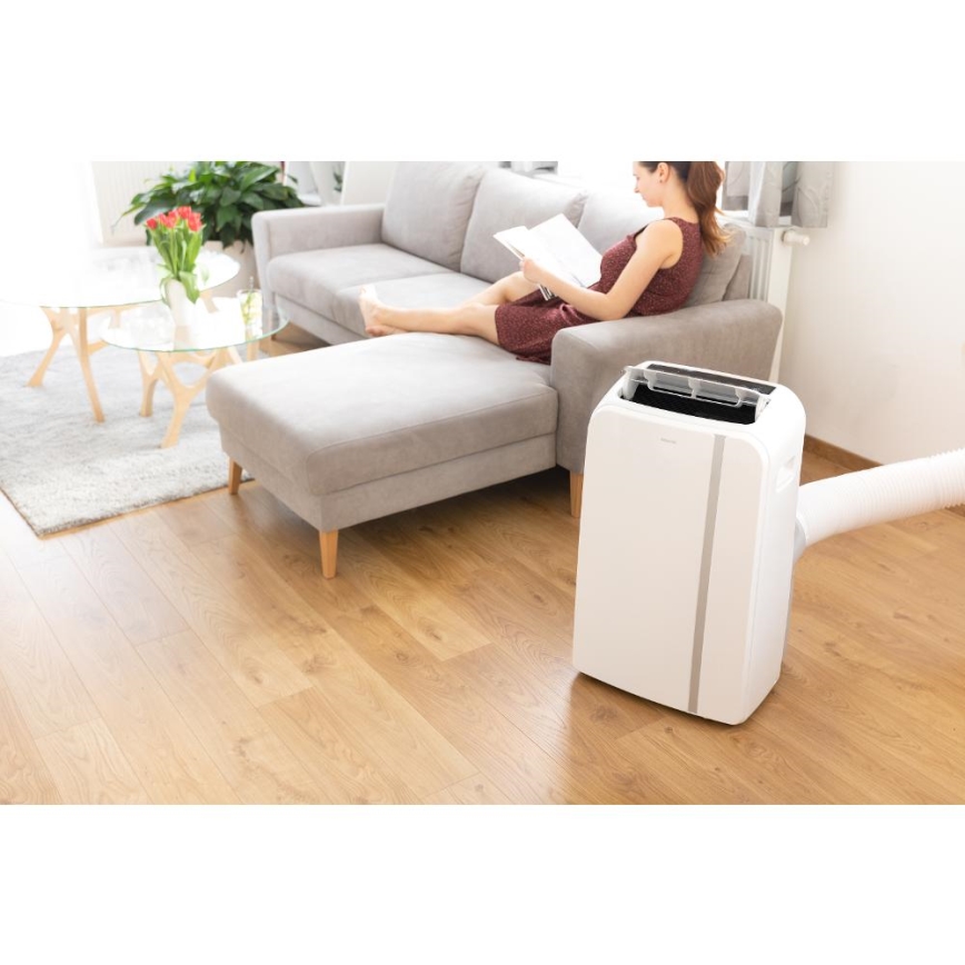 Sencor - Nutikas mobiilne konditsioneer 3-ühes, sh täielik tarvikutekomplekt 1450W/230V 12000 BTU Wi-Fi valge + kaugjuhtimispult