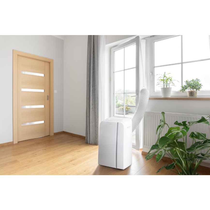 Sencor - Nutikas mobiilne konditsioneer 3-ühes, sh täielik tarvikutekomplekt 1450W/230V 12000 BTU Wi-Fi valge + kaugjuhtimispult