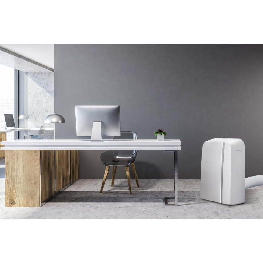 Sencor - Nutikas mobiilne konditsioneer 3-ühes, sh täielik tarvikutekomplekt 1450W/230V 12000 BTU Wi-Fi valge + kaugjuhtimispult