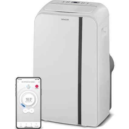 Sencor - Nutikas mobiilne konditsioneer 3-ühes, sh täielik tarvikutekomplekt 1450W/230V 12000 BTU Wi-Fi valge + kaugjuhtimispult