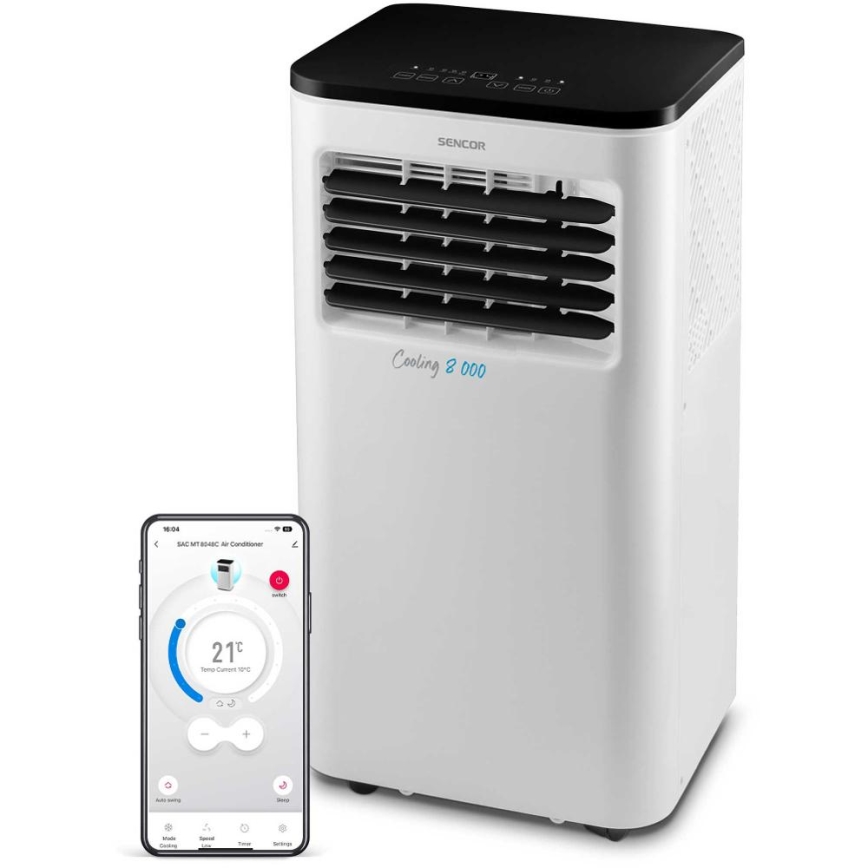 Sencor - Nutikas mobiilne konditsioneer 3-ühes, sh täielik tarvikutekomplekt 805W/230V 8000 BTU Wi-Fi + kaugjuhtimispult