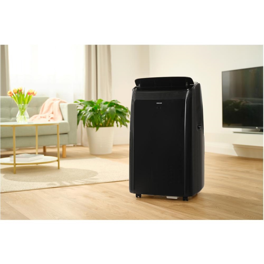 Sencor - Nutikas mobiilne konditsioneer 4-ühes kaasas täielikud lisad 900W/230V 9000 BTU Wi-Fi must + kaugjuhtimispult