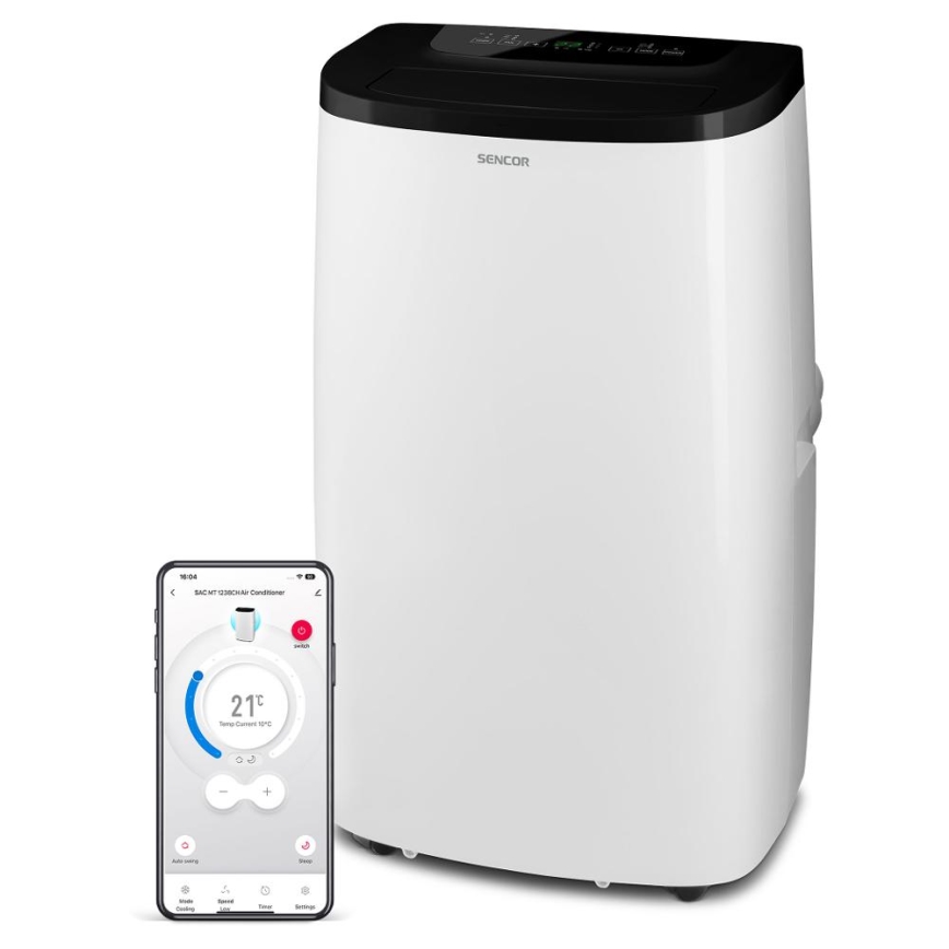 Sencor - Nutikas mobiilne kliimaseade 4-ühes koos täieliku tarvikukomplektiga 1700W/230V 12000 BTU Wi-Fi valge + kaugjuhtimispult