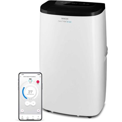 Sencor - nutikas mobiilne kliimaseade 4-ühes koos täieliku tarvikukomplektiga 1750W/230V 18000 BTU Wi-Fi valge + kaugjuhtimispult