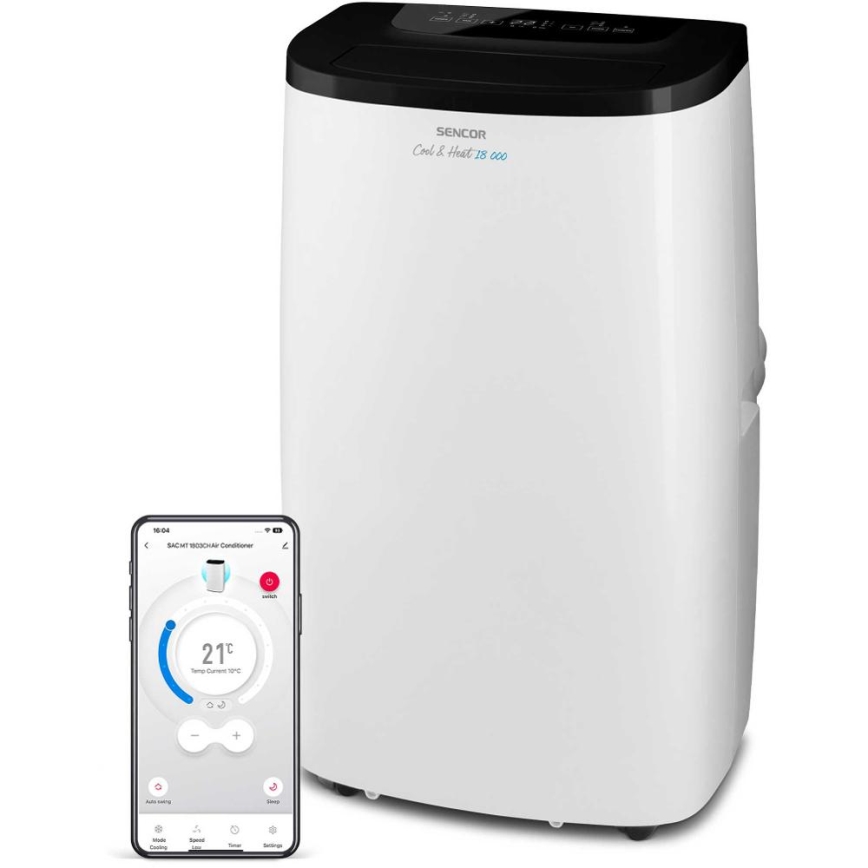 Sencor - nutikas mobiilne kliimaseade 4-ühes koos täieliku tarvikukomplektiga 1750W/230V 18000 BTU Wi-Fi valge + kaugjuhtimispult