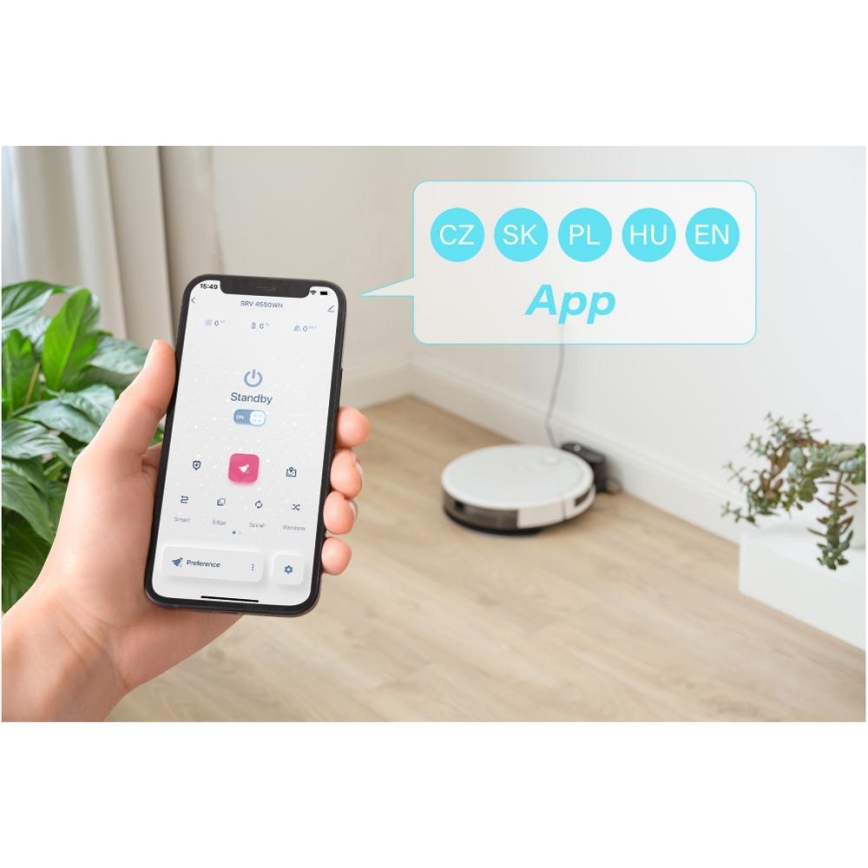 Sencor - Nutikas robottolmuimeja mopiga 2in1 28W/2600 mAh Wi-Fi valge + kaugjuhtimispult
