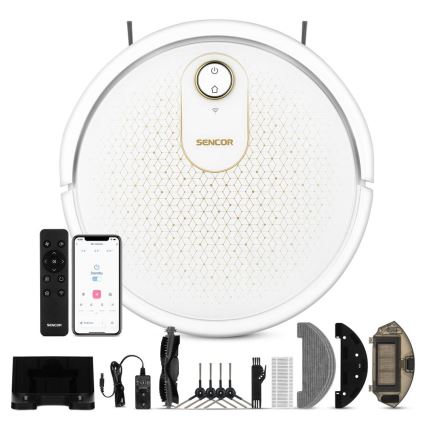 Sencor - Nutikas robottolmuimeja mopiga 2in1 28W/2600 mAh Wi-Fi valge + kaugjuhtimispult