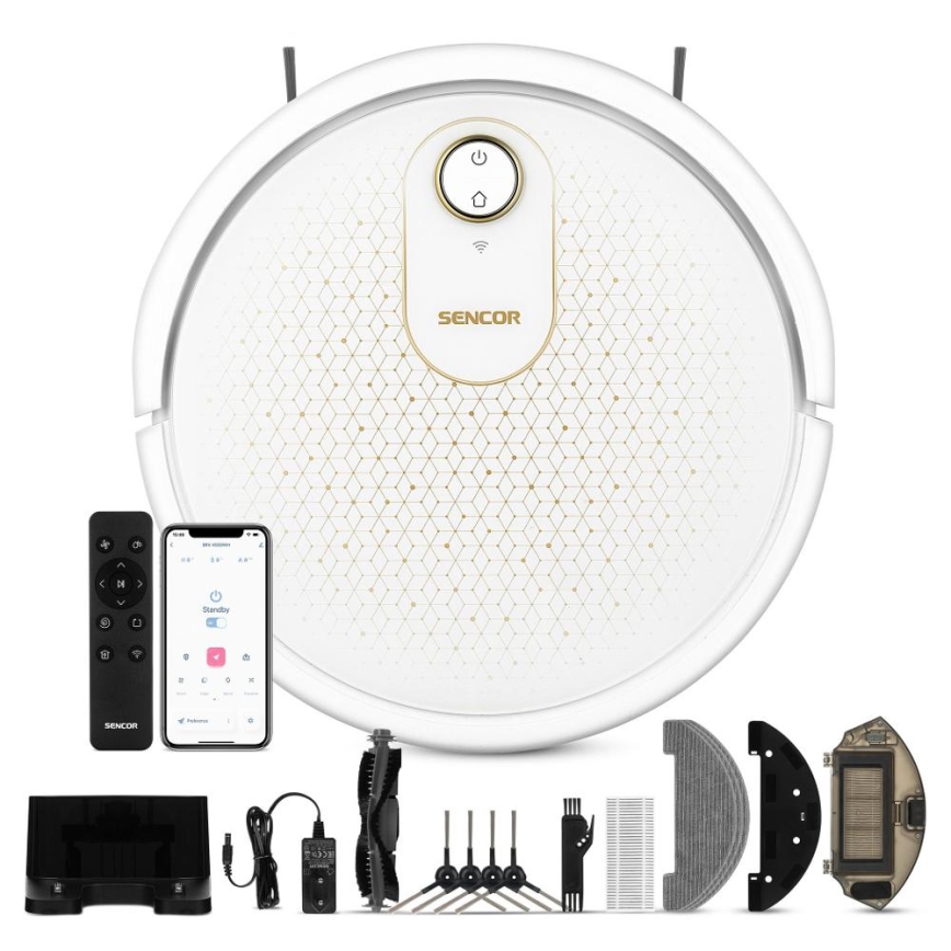 Sencor - Nutikas robottolmuimeja mopiga 2in1 28W/2600 mAh Wi-Fi valge + kaugjuhtimispult