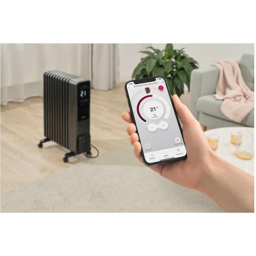 Sencor - õliradiaator 11 ribiga 1000/1200/2400W/230V Wi-Fi must