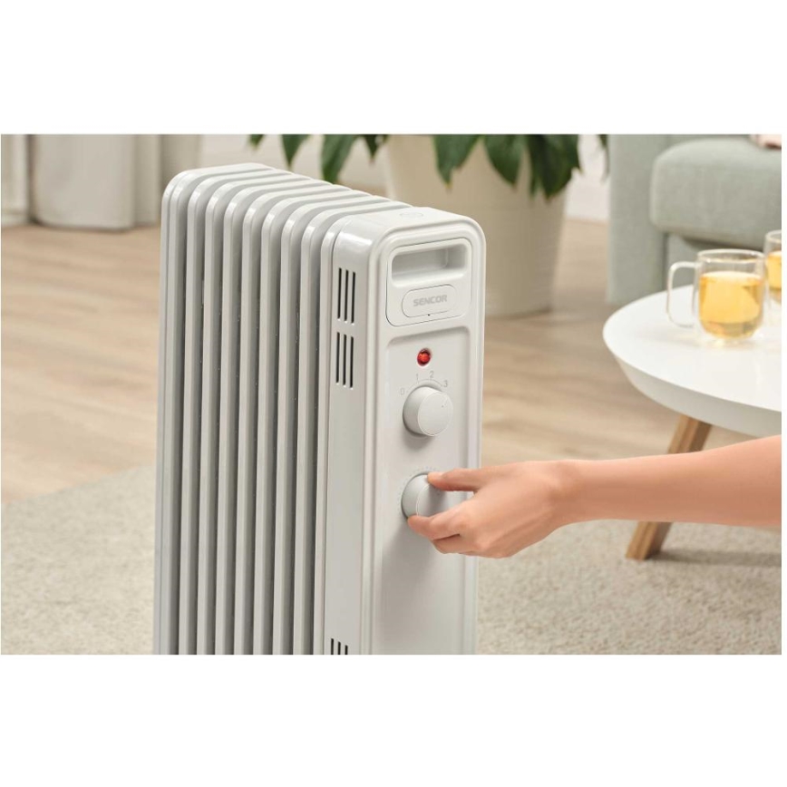 Sencor - Õliradiaator 9 ribiga 800/1200/2000W/230V valge