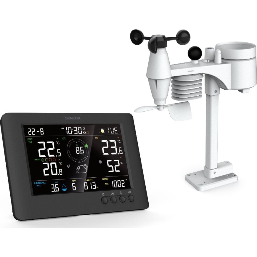 Sencor - Professionaalne ilmajaam värviline LCD ekraaniga ja äratuskell 5V/1xCR2032 + 3xAA