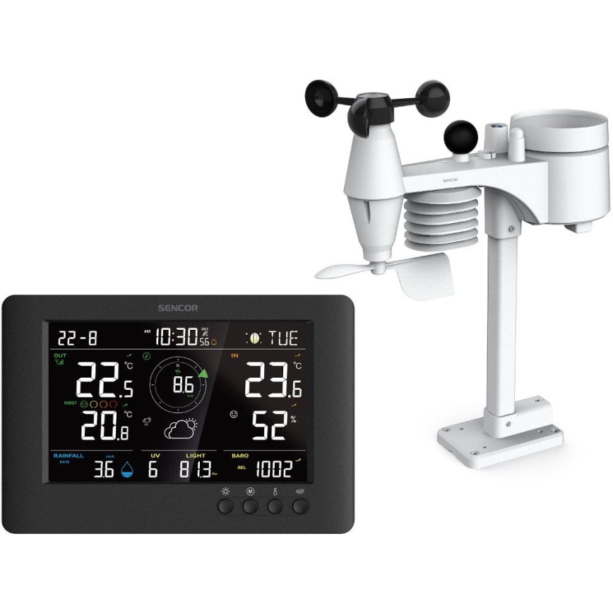 Sencor - Professionaalne ilmajaam värviline LCD ekraaniga ja äratuskell 5V/1xCR2032 + 3xAA