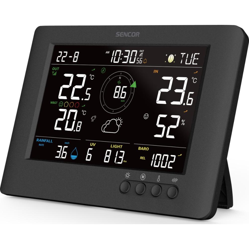 Sencor - Professionaalne ilmajaam värviline LCD ekraaniga ja äratuskell 5V/1xCR2032 + 3xAA