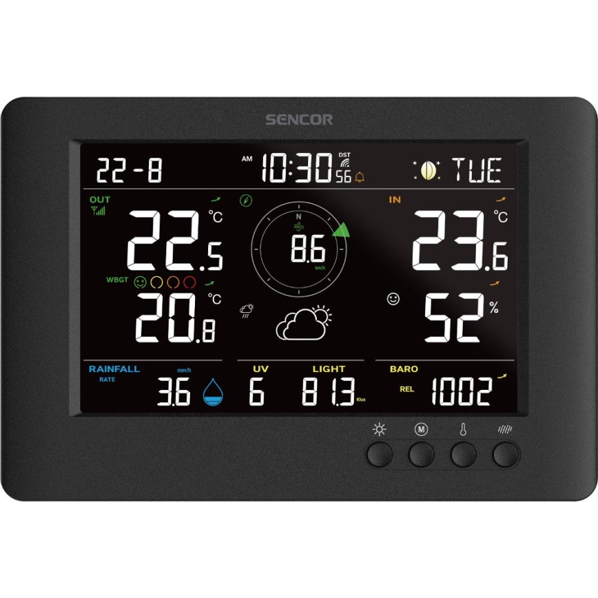 Sencor - Professionaalne ilmajaam värviline LCD ekraaniga ja äratuskell 5V/1xCR2032 + 3xAA