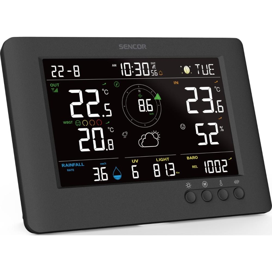 Sencor - Professionaalne ilmajaam värviline LCD ekraaniga ja äratuskell 5V/1xCR2032 + 3xAA