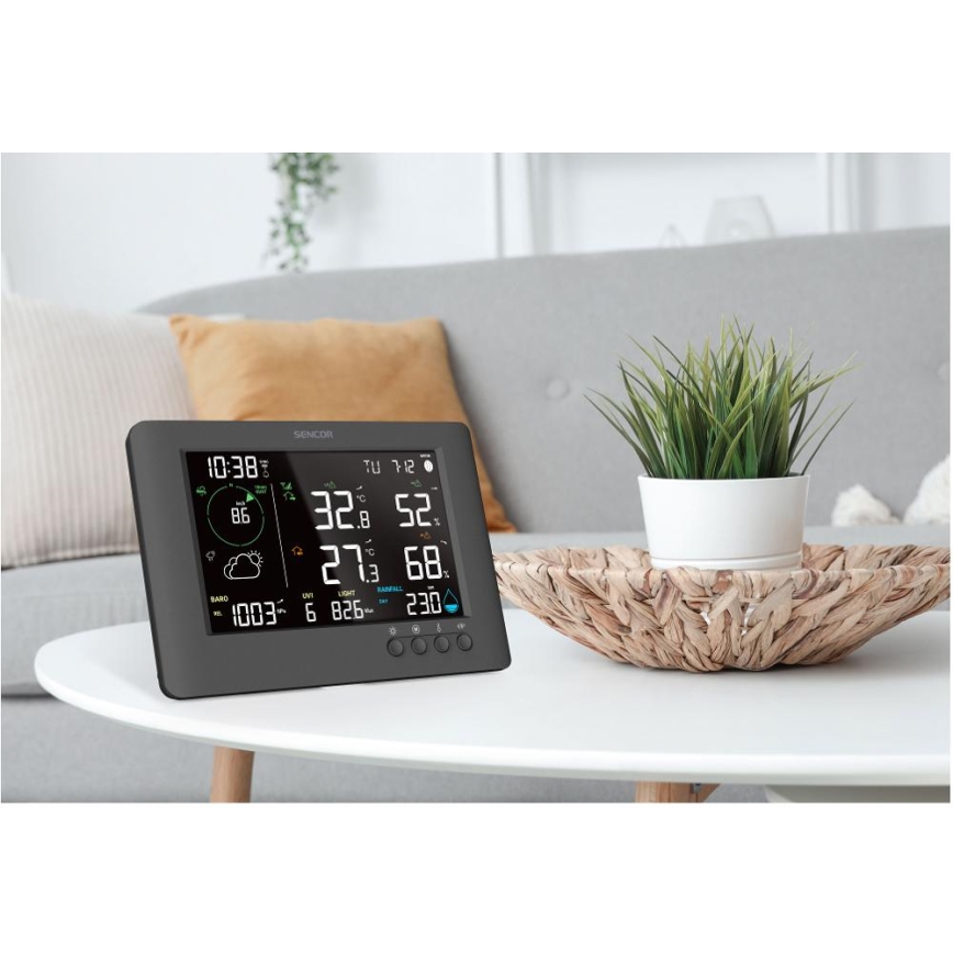 Sencor - Professionaalne ilmajaam värviline LCD ekraaniga ja äratuskell 5V/1xCR2032 + 3xAA Wi-Fi