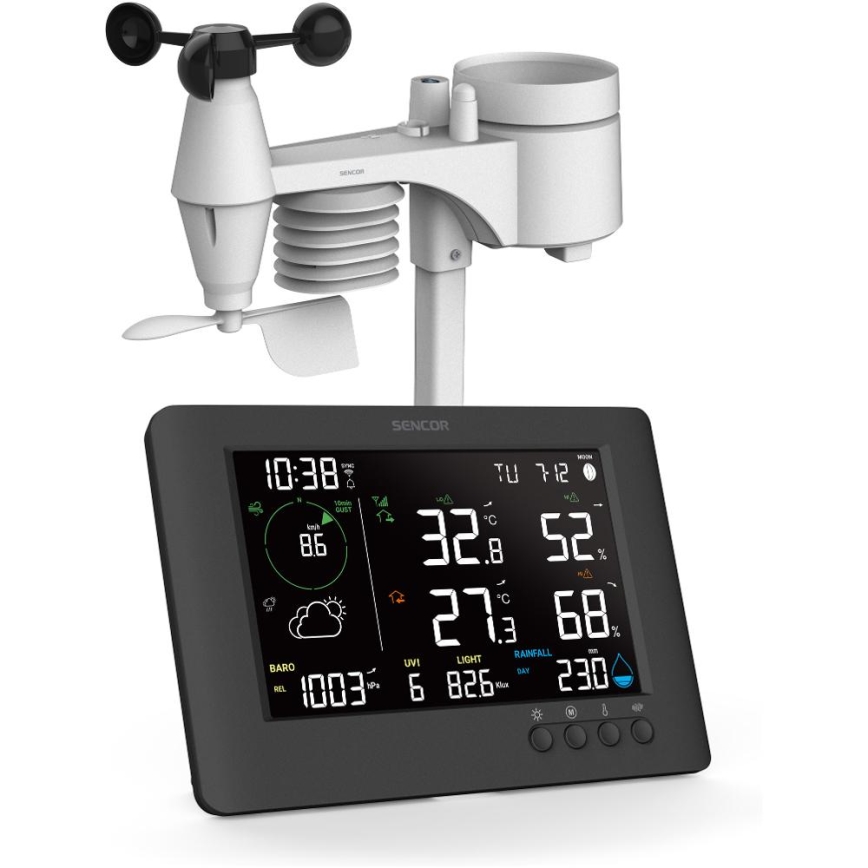 Sencor - Professionaalne ilmajaam värviline LCD ekraaniga ja äratuskell 5V/1xCR2032 + 3xAA Wi-Fi