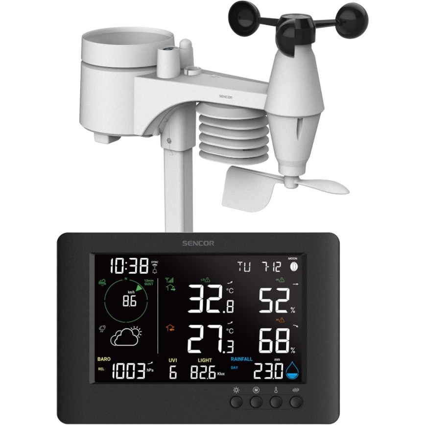 Sencor - Professionaalne ilmajaam värviline LCD ekraaniga ja äratuskell 5V/1xCR2032 + 3xAA Wi-Fi