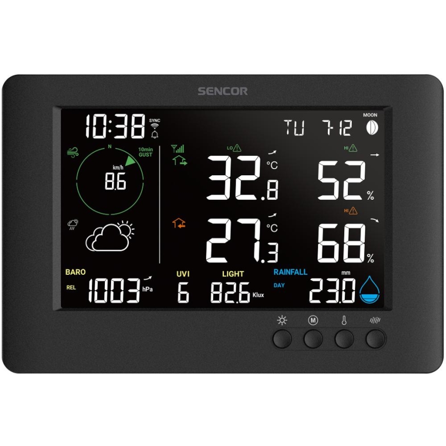 Sencor - Professionaalne ilmajaam värviline LCD ekraaniga ja äratuskell 5V/1xCR2032 + 3xAA Wi-Fi