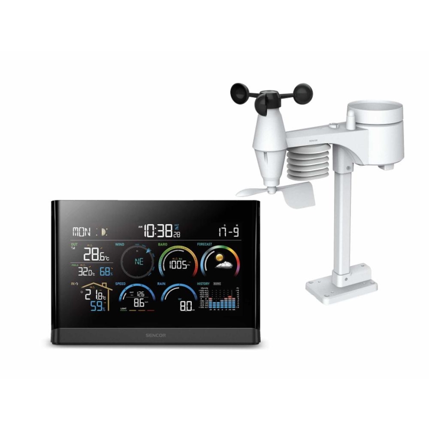 Sencor - Professionaalne ilmajaam värviline LCD ekraaniga ja äratuskell 5V/3xAAA + 3xAA