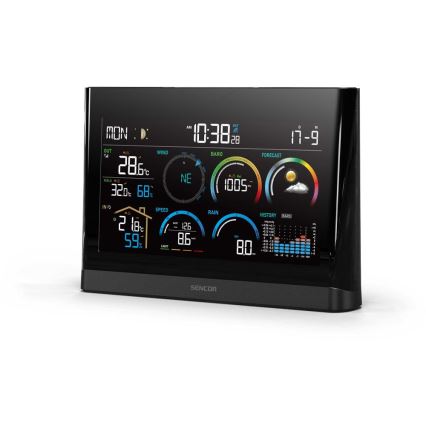 Sencor - Professionaalne ilmajaam värviline LCD ekraaniga ja äratuskell 5V/3xAAA + 3xAA