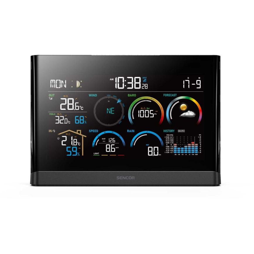 Sencor - Professionaalne ilmajaam värviline LCD ekraaniga ja äratuskell 5V/3xAAA + 3xAA