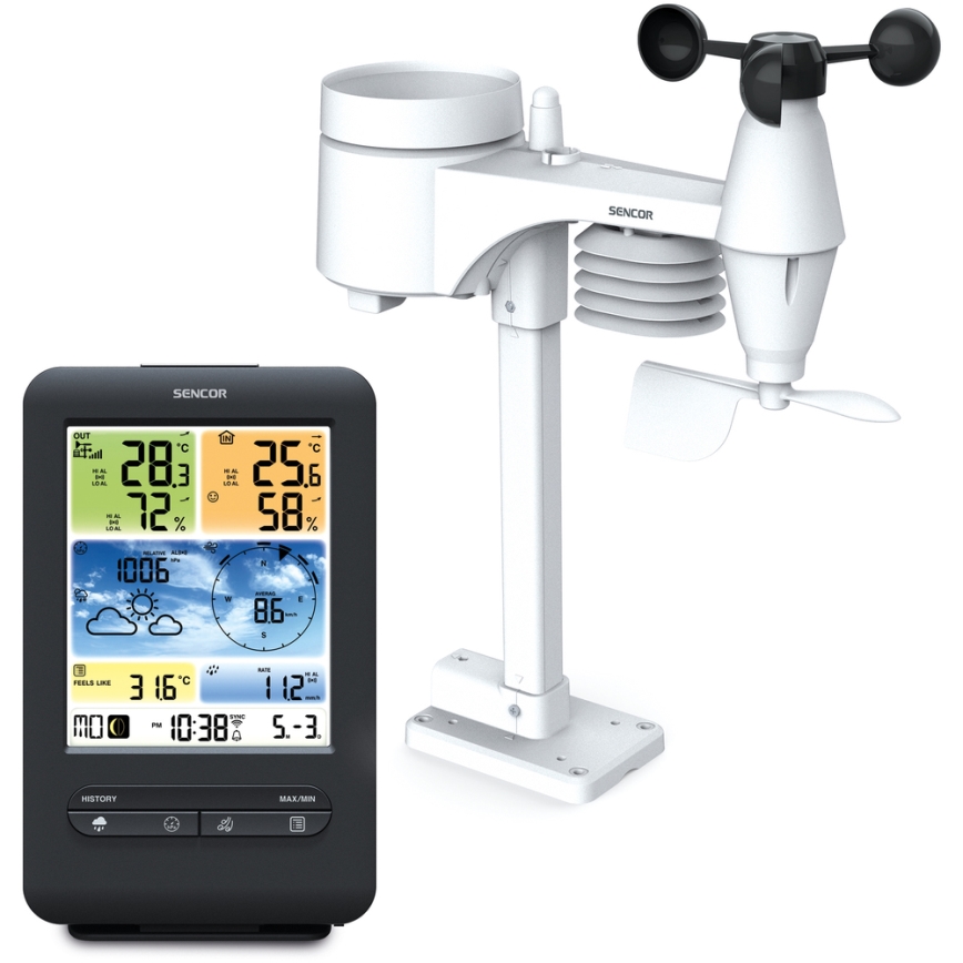 Sencor - Professionaalne ilmajaam värviline LCD ekraaniga 1xCR2032 + 3xAA Wi-Fi
