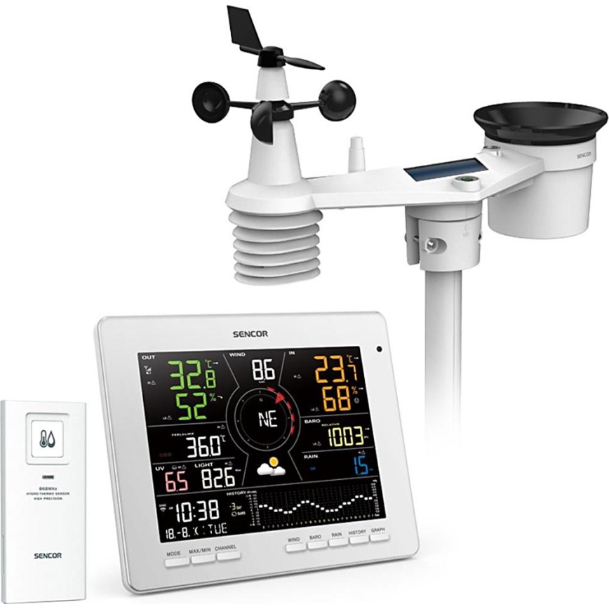 Sencor - Professionaalne ilmajaam värviline LCD ekraaniga 5V 1xCR2032 + 3xAA + 2xAA Wi-Fi Tuya
