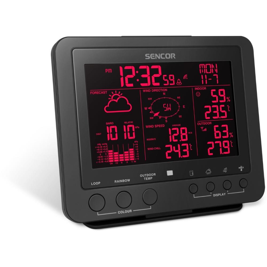 Sencor - Professionaalne ilmajaam värviline LCD ekraaniga 5V/1xCR2032 + 3xAA