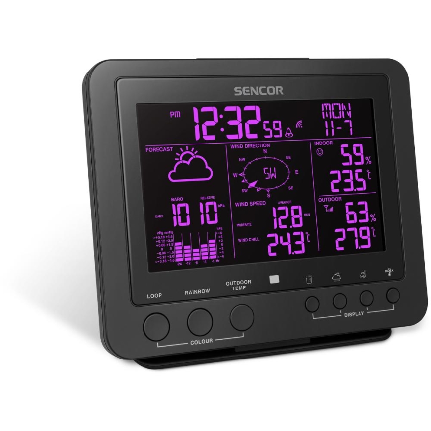 Sencor - Professionaalne ilmajaam värviline LCD ekraaniga 5V/1xCR2032 + 3xAA
