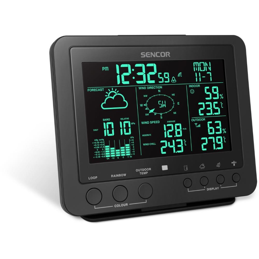 Sencor - Professionaalne ilmajaam värviline LCD ekraaniga 5V/1xCR2032 + 3xAA