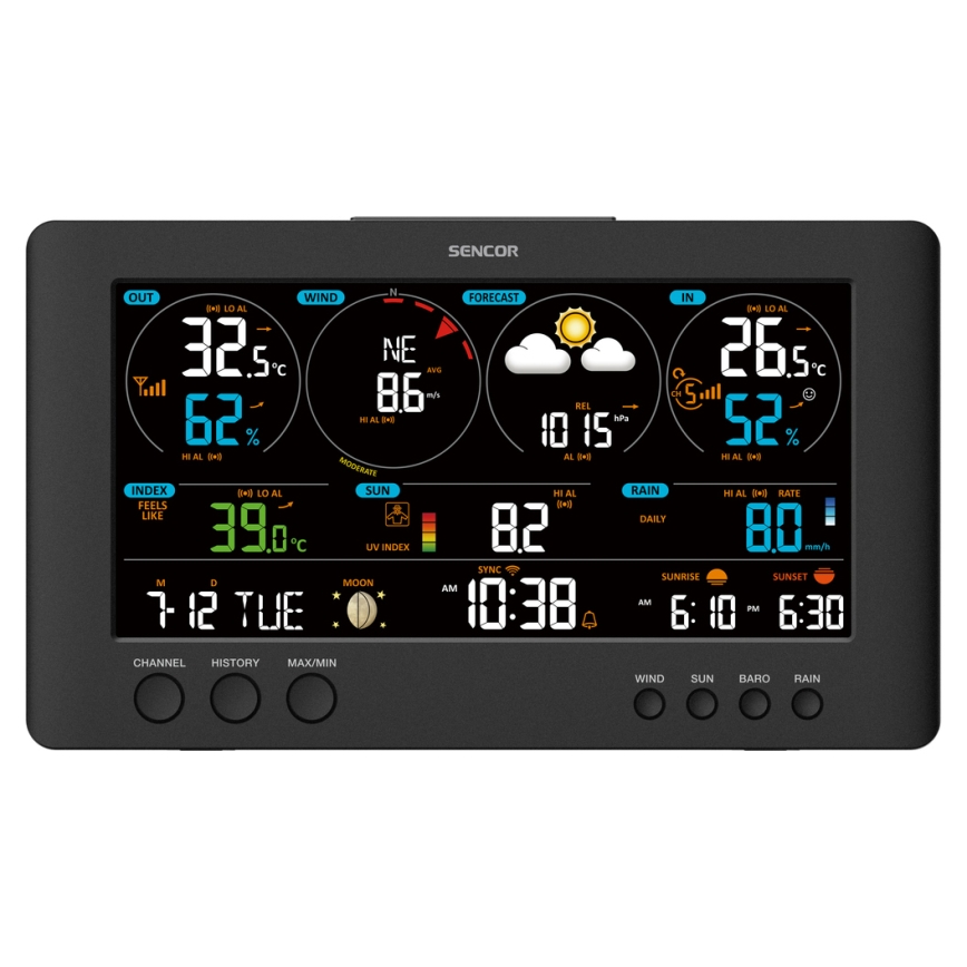 Sencor - Professionaalne ilmajaam värviline LCD ekraaniga 5V/1xCR2032 + 3xAA Wi-Fi