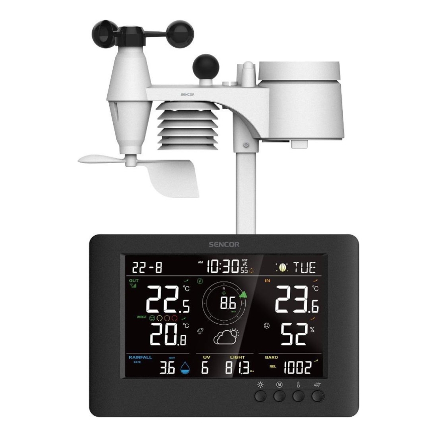 Sencor - Professionaalne ilmajaam värviline LCD ekraaniga ja äratuskell 5V/1xCR2032 + 3xAA
