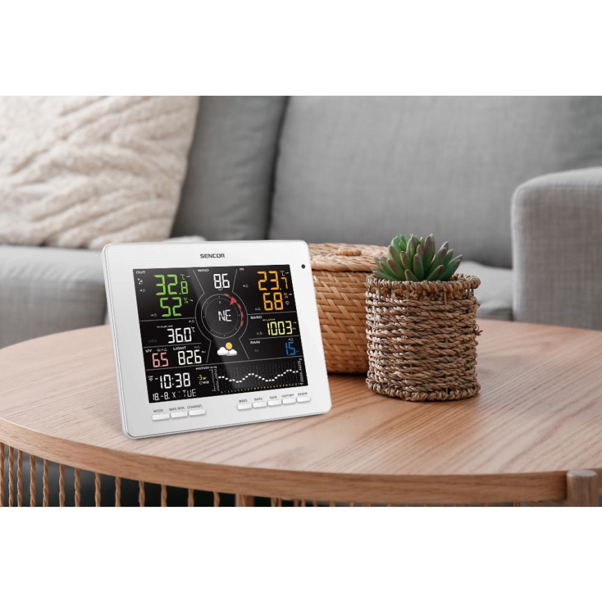 Sencor - Professionaalne ilmajaam värvilise LCD-ekraaniga 5V 1xCR2032 + 3xAA + 2xAA Wi-Fi Tuya