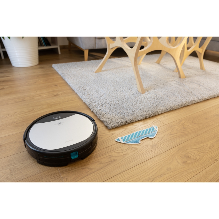 Sencor - Robottolmuimeja koos mopiga 2-ühes 25W 2600 mAh Wi-Fi must/hõbe + pult